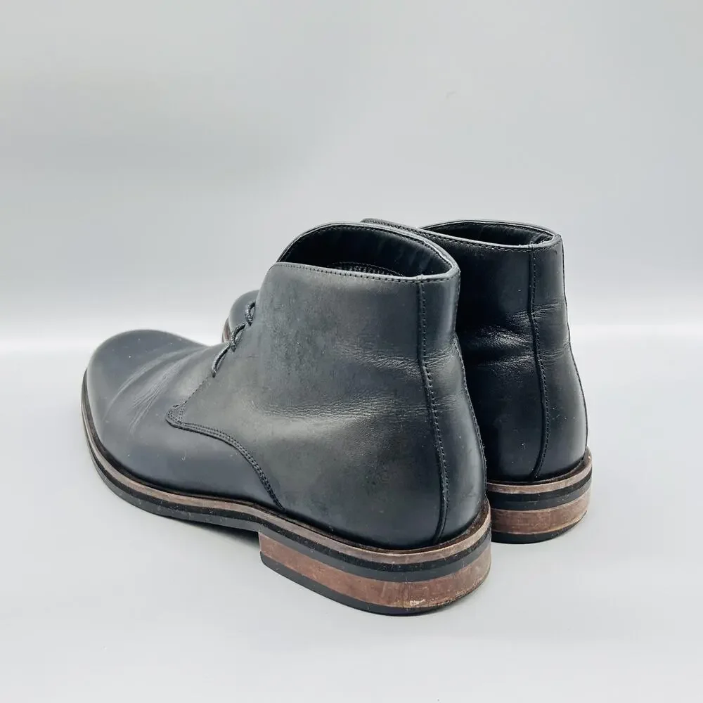 Saks Fifth Avenue Boots Men 10.5 Black Leather Chukka Ankle Lace Up Bootie Shoes